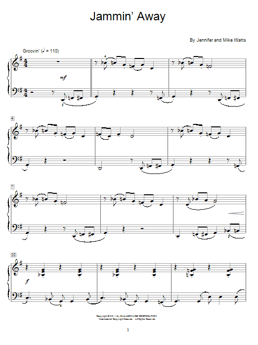 Jennifer Watts Jammin' Away sheet music notes and chords. Download Printable PDF.