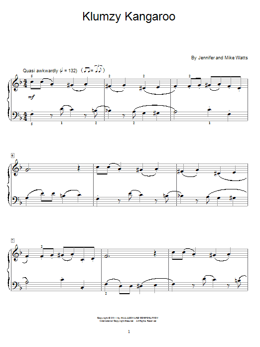 Jennifer Watts Klumzy Kangaroo sheet music notes and chords. Download Printable PDF.