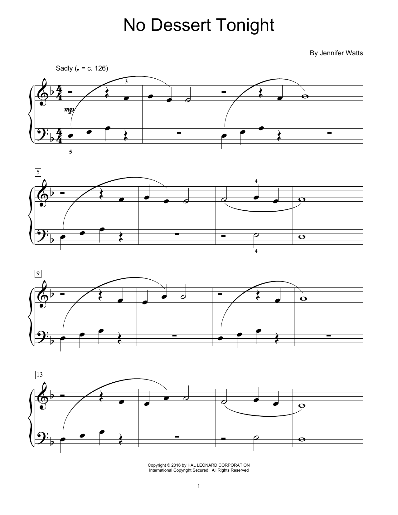 Jennifer Watts No Dessert Tonight sheet music notes and chords. Download Printable PDF.