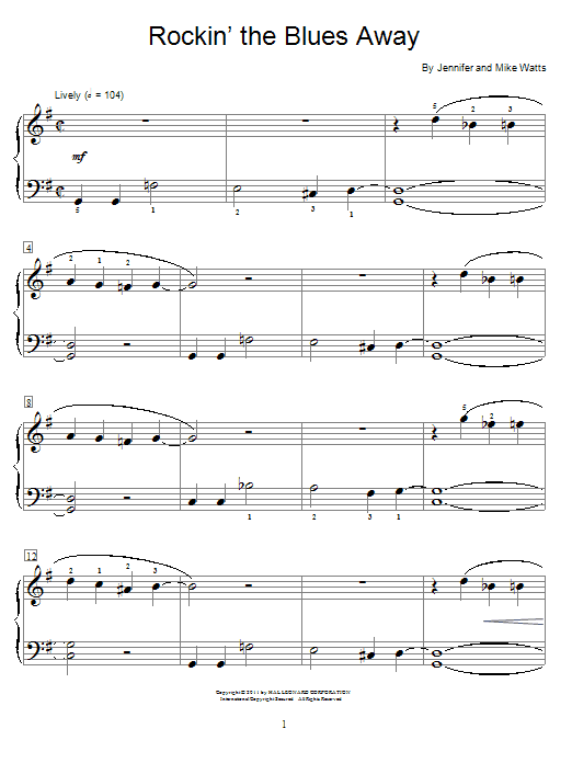 Learn to play Jennifer Watts Rockin' The Blues Away sheet music for Educational Piano in minutes. Price: 6.9900$ Jennifer Watts Rockin' The Blues Away sheet music notes and chords arranged for Educational Piano