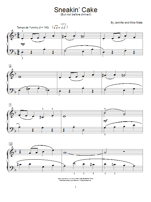 Jennifer Watts Sneakin' Cake sheet music notes and chords. Download Printable PDF.