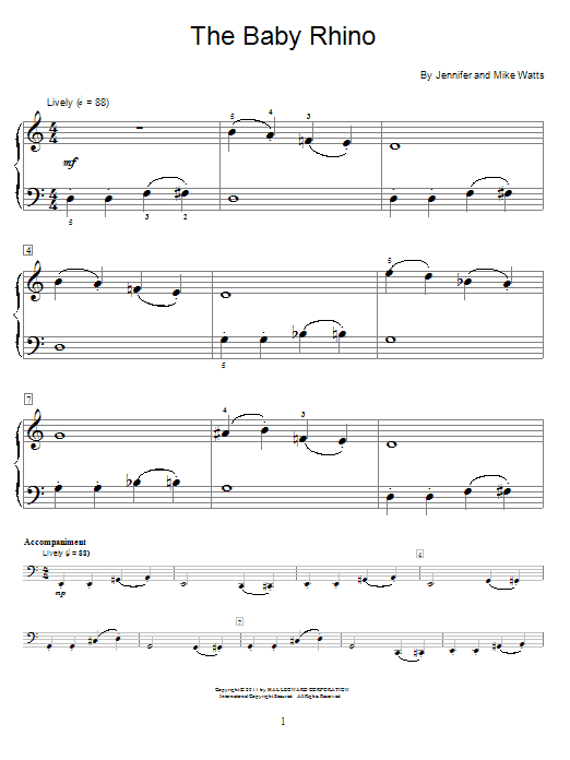 Jennifer Watts The Baby Rhino sheet music notes and chords. Download Printable PDF.