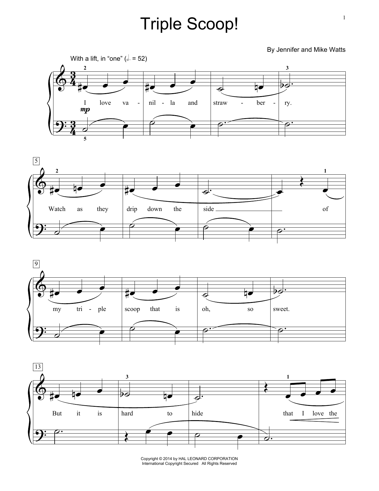 Jennifer Watts Triple Scoop! sheet music notes and chords. Download Printable PDF.