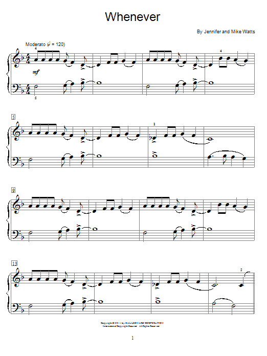 Jennifer Watts Whenever sheet music notes and chords. Download Printable PDF.