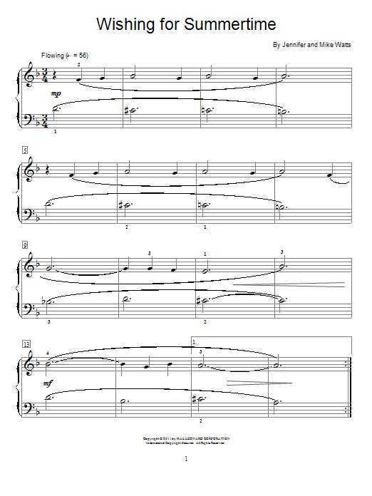 Learn to play Jennifer Watts Wishing For Summertime sheet music for Educational Piano in minutes. Price: 6.9900$ Jennifer Watts Wishing For Summertime sheet music notes and chords arranged for Educational Piano