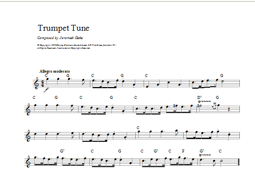 Henry Purcell Trumpet Tune sheet music notes and chords. Download Printable PDF.