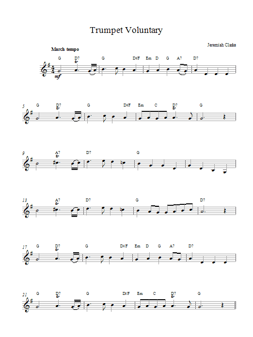 Jeremiah Clarke Trumpet Voluntary sheet music notes and chords. Download Printable PDF.