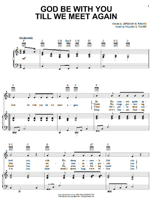 Learn to play Jeremiah E. Rankin God Be With You Till We Meet Again sheet music for Piano, Vocal & Guitar (Right-Hand Melody) in minutes. Jeremiah E. Rankin God Be With You Till We Meet Again sheet music notes and chords