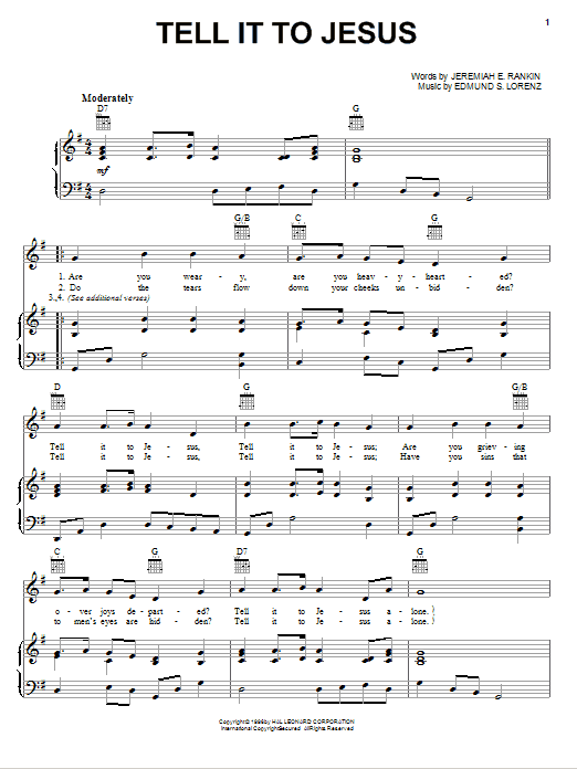 Learn to play Jeremiah E. Rankin Tell It To Jesus sheet music for Guitar Chords/Lyrics in minutes. Jeremiah E. Rankin Tell It To Jesus sheet music notes and chords. Download Printable PDF.