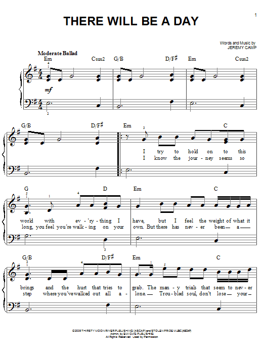 Jeremy Camp There Will Be A Day sheet music notes and chords. Download Printable PDF.