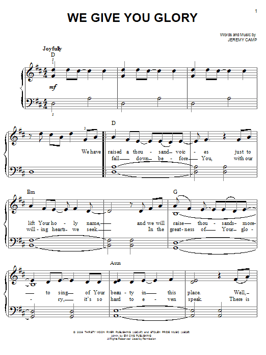 Jeremy Camp We Give You Glory sheet music notes and chords. Download Printable PDF.