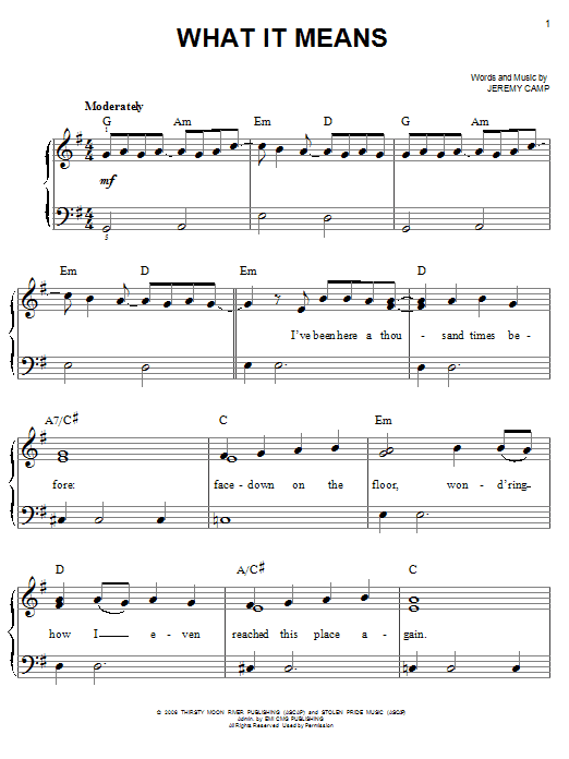 Jeremy Camp What It Means sheet music notes and chords. Download Printable PDF.