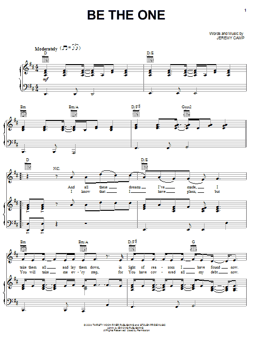 Jeremy Camp Be The One sheet music notes and chords. Download Printable PDF.