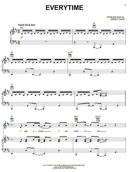 Jeremy Camp Everytime sheet music notes and chords. Download Printable PDF.