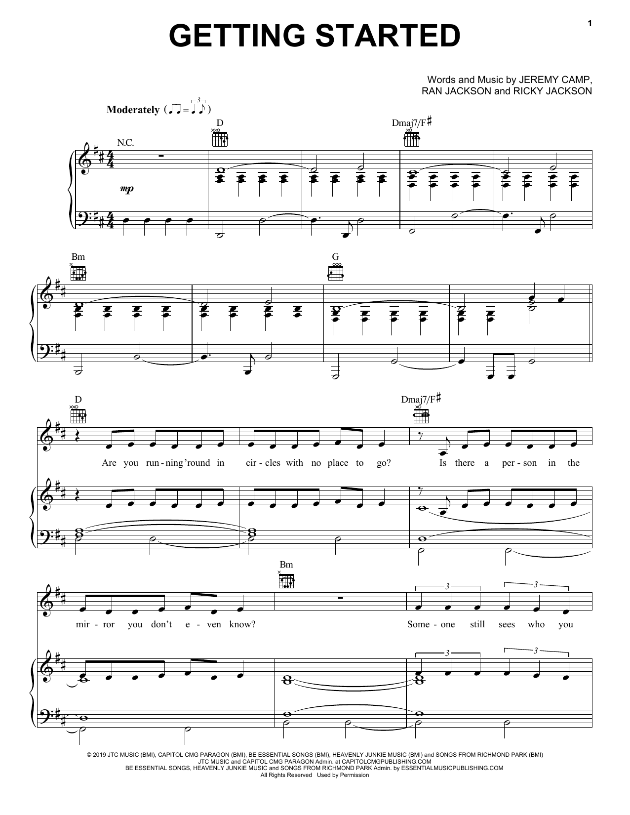 Jeremy Camp Getting Started sheet music notes and chords. Download Printable PDF.