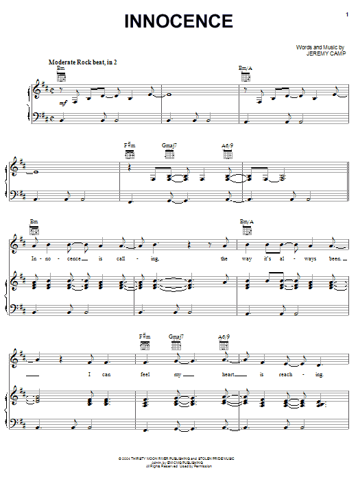 Jeremy Camp Innocence sheet music notes and chords. Download Printable PDF.