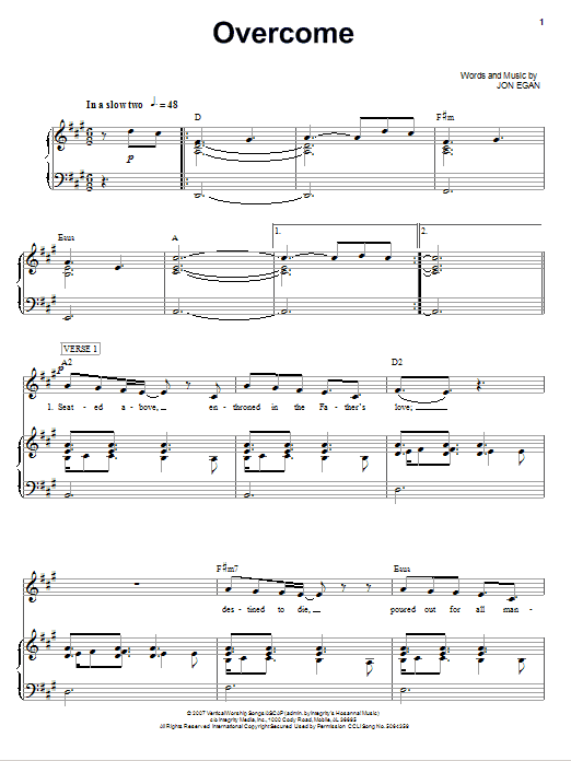 Jon Egan Overcome sheet music notes and chords. Download Printable PDF.