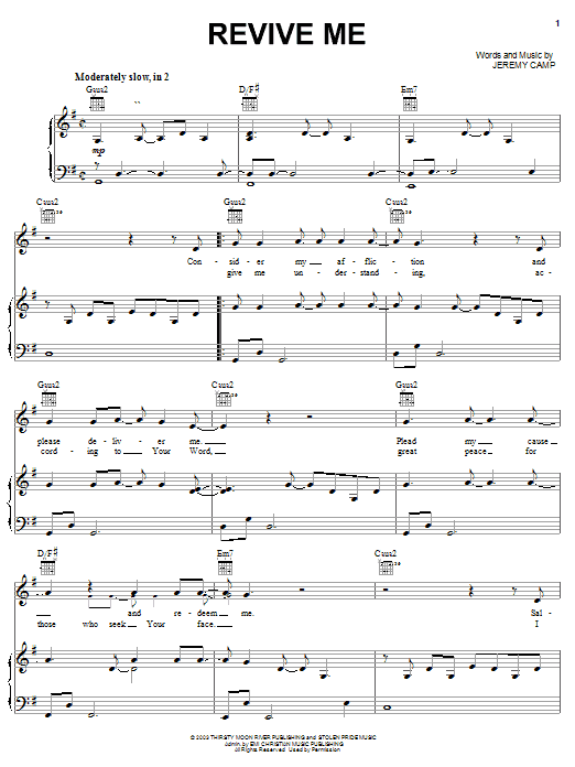 Jeremy Camp Revive Me sheet music notes and chords. Download Printable PDF.