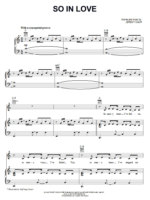 Jeremy Camp So In Love sheet music notes and chords. Download Printable PDF.