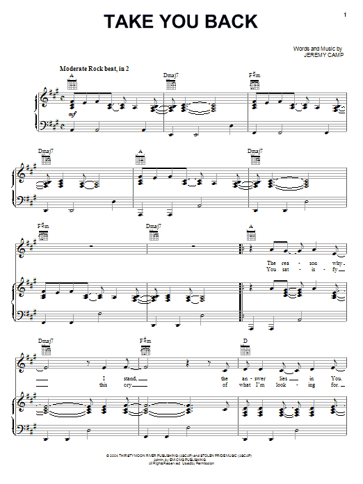 Jeremy Camp Take You Back sheet music notes and chords. Download Printable PDF.