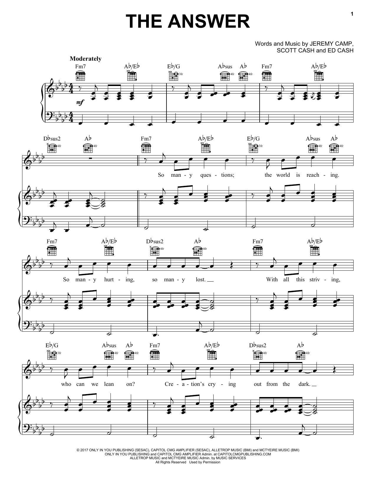 Jeremy Camp The Answer sheet music notes and chords. Download Printable PDF.