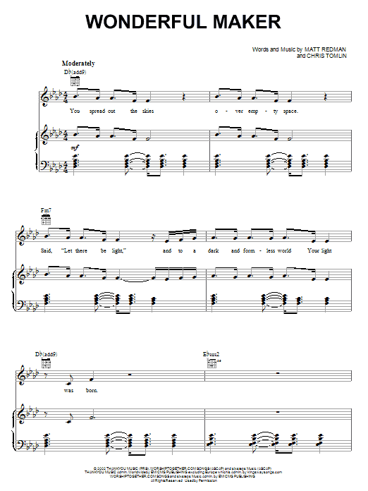 Jeremy Camp Wonderful Maker sheet music notes and chords. Download Printable PDF.