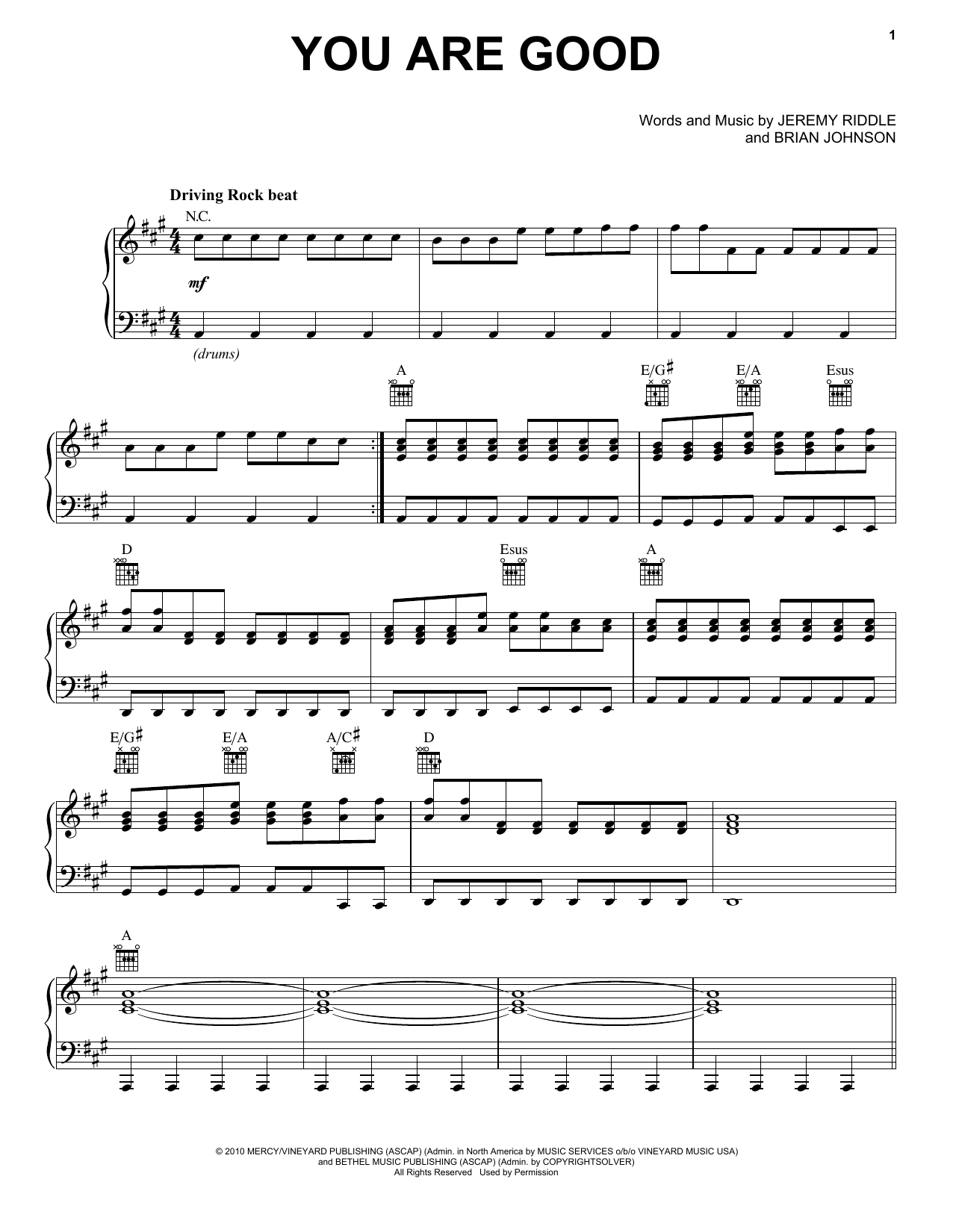 Jeremy Riddle You Are Good sheet music notes and chords. Download Printable PDF.