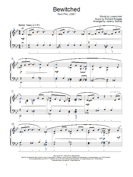 Jeremy Siskind Bewitched sheet music notes and chords. Download Printable PDF.