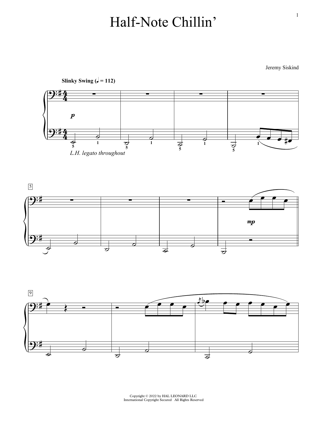 Jeremy Siskind Half-Note Chillin' sheet music notes and chords. Download Printable PDF.