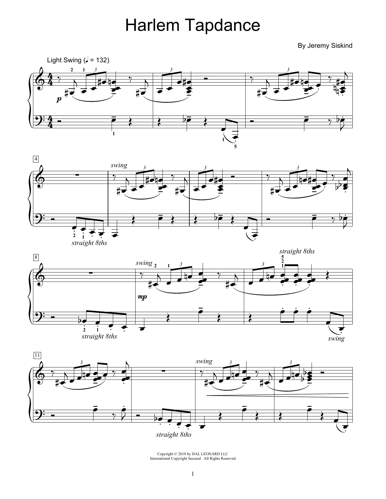 Jeremy Siskind Harlem Tapdance sheet music notes and chords. Download Printable PDF.