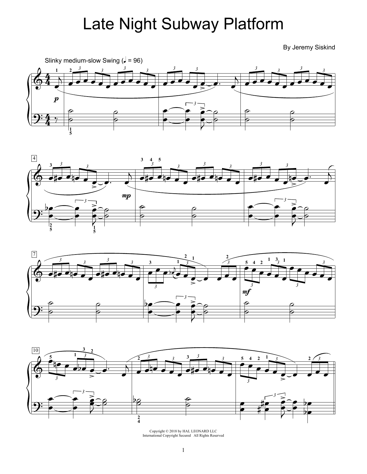 Learn to play Jeremy Siskind Late Night Subway Platform sheet music for Educational Piano in minutes. Price: 6.9900$ Jeremy Siskind Late Night Subway Platform sheet music notes and chords arranged for Educational Piano