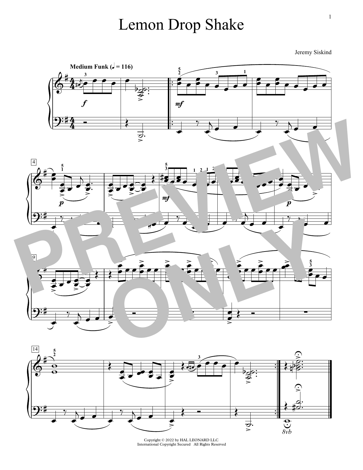 Jeremy Siskind Lemon Drop Shake sheet music notes and chords. Download Printable PDF.