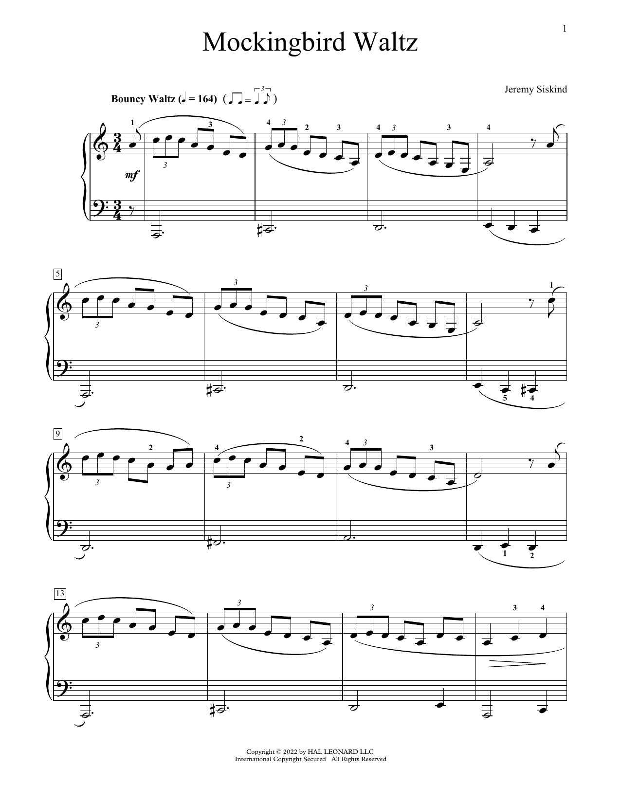 Jeremy Siskind Mockingbird Waltz sheet music notes and chords. Download Printable PDF.