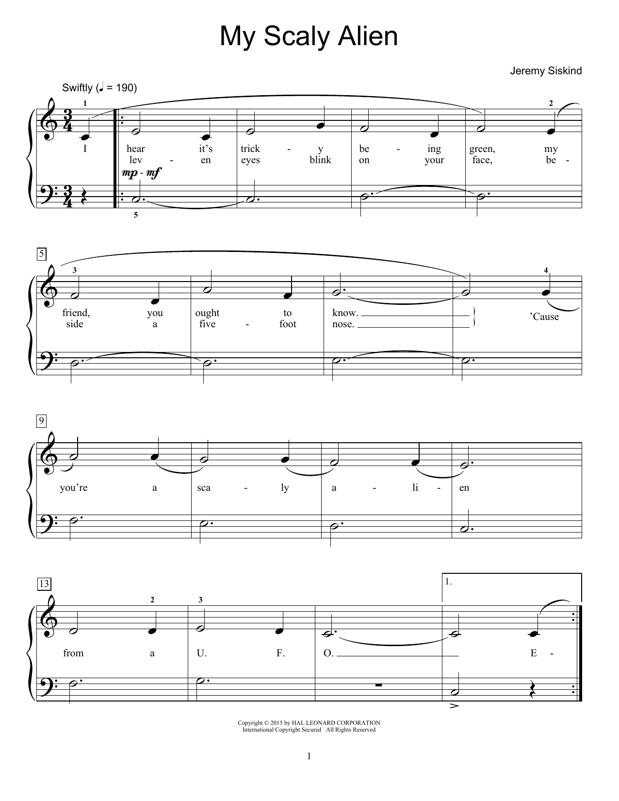 Jeremy Siskind My Scaly Alien sheet music notes and chords. Download Printable PDF.