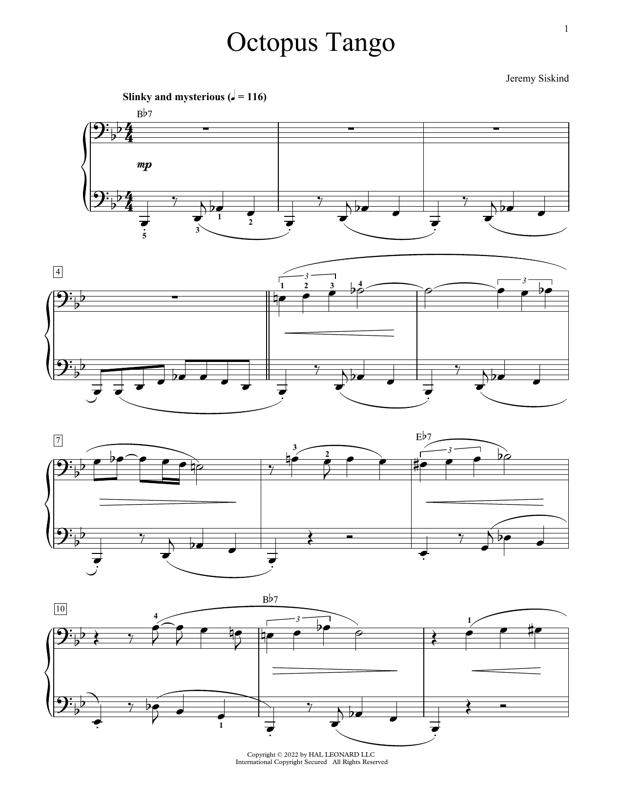 Jeremy Siskind Octopus Tango sheet music notes and chords. Download Printable PDF.