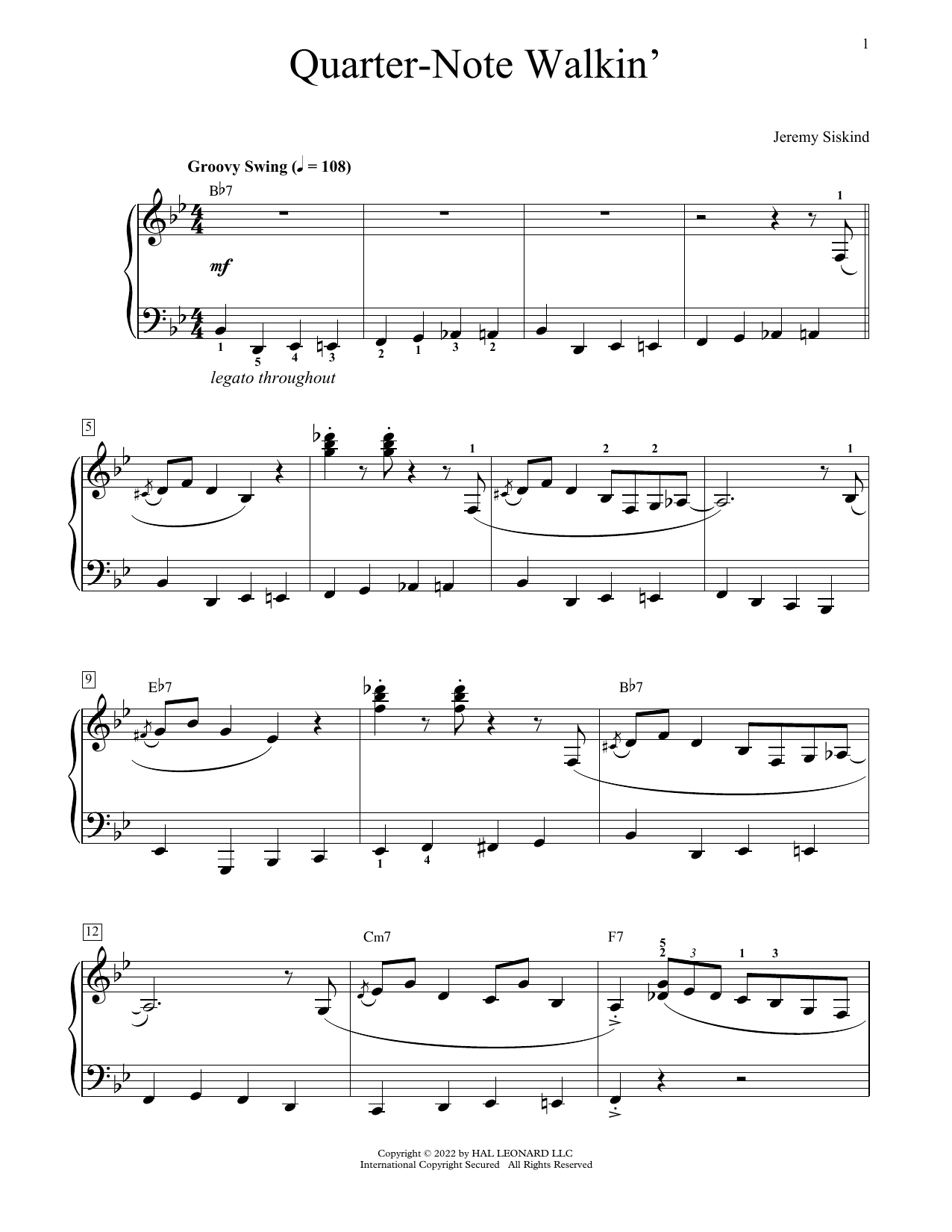 Jeremy Siskind Quarter-Note Walkin' sheet music notes and chords. Download Printable PDF.