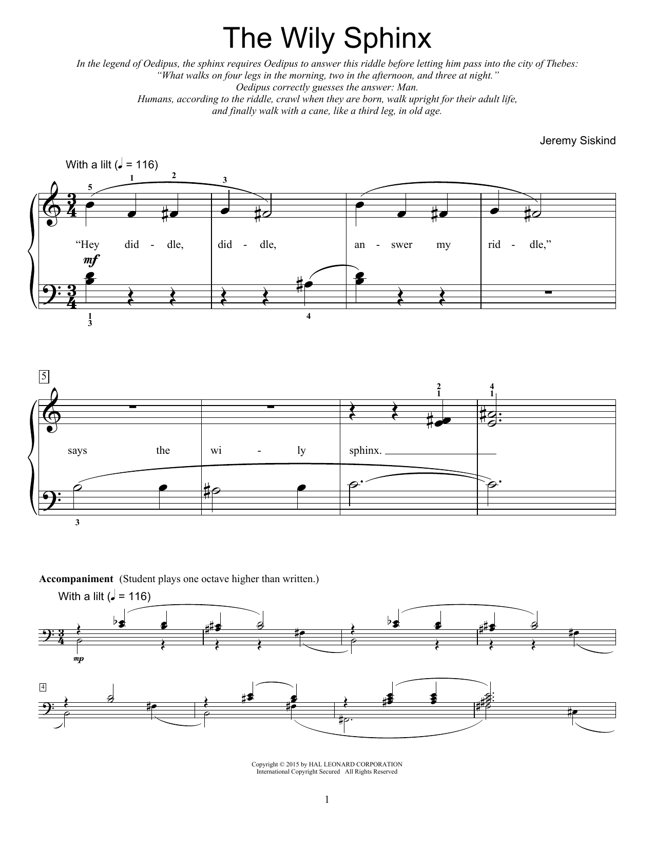 Jeremy Siskind The Wily Sphinx sheet music notes and chords. Download Printable PDF.