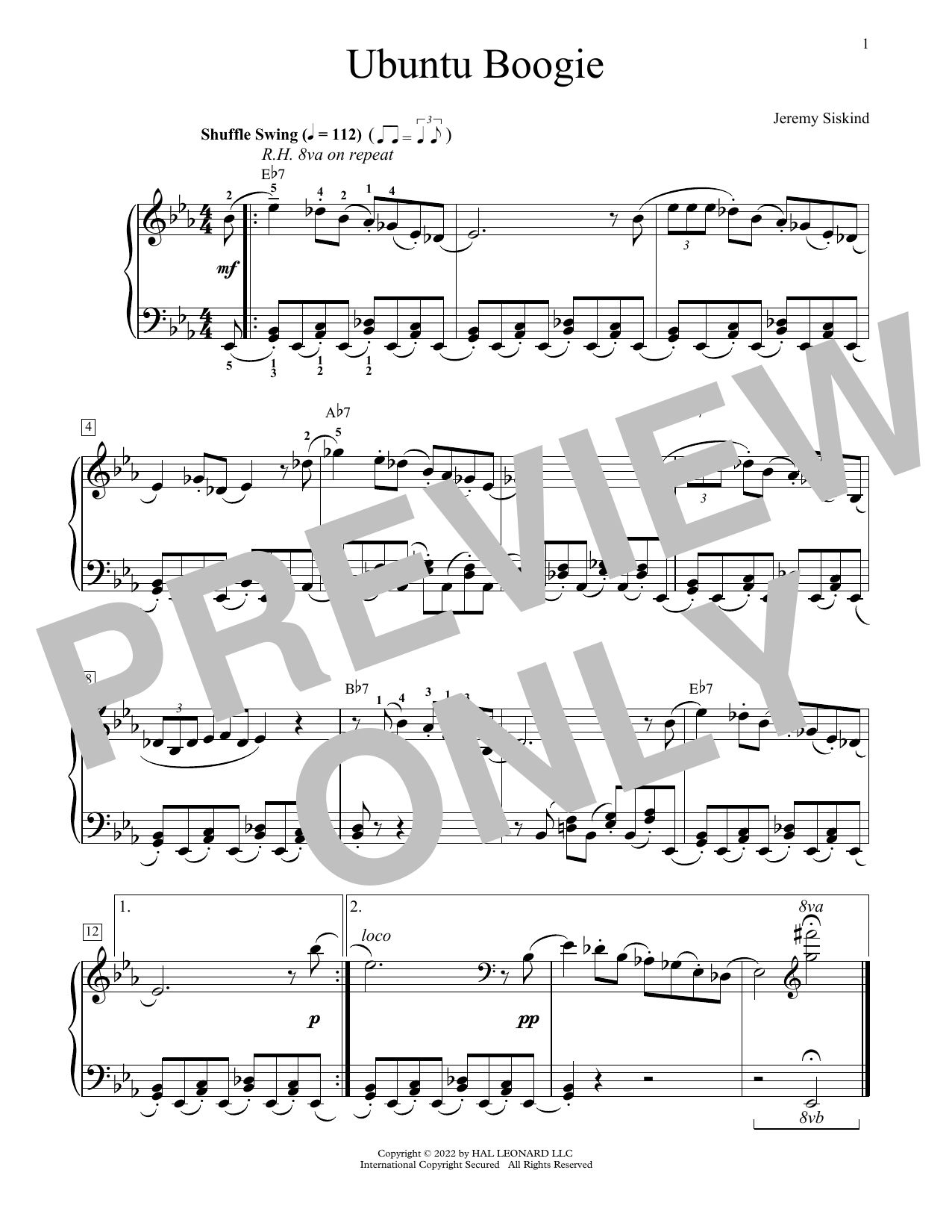 Jeremy Siskind Ubuntu Boogie sheet music notes and chords. Download Printable PDF.