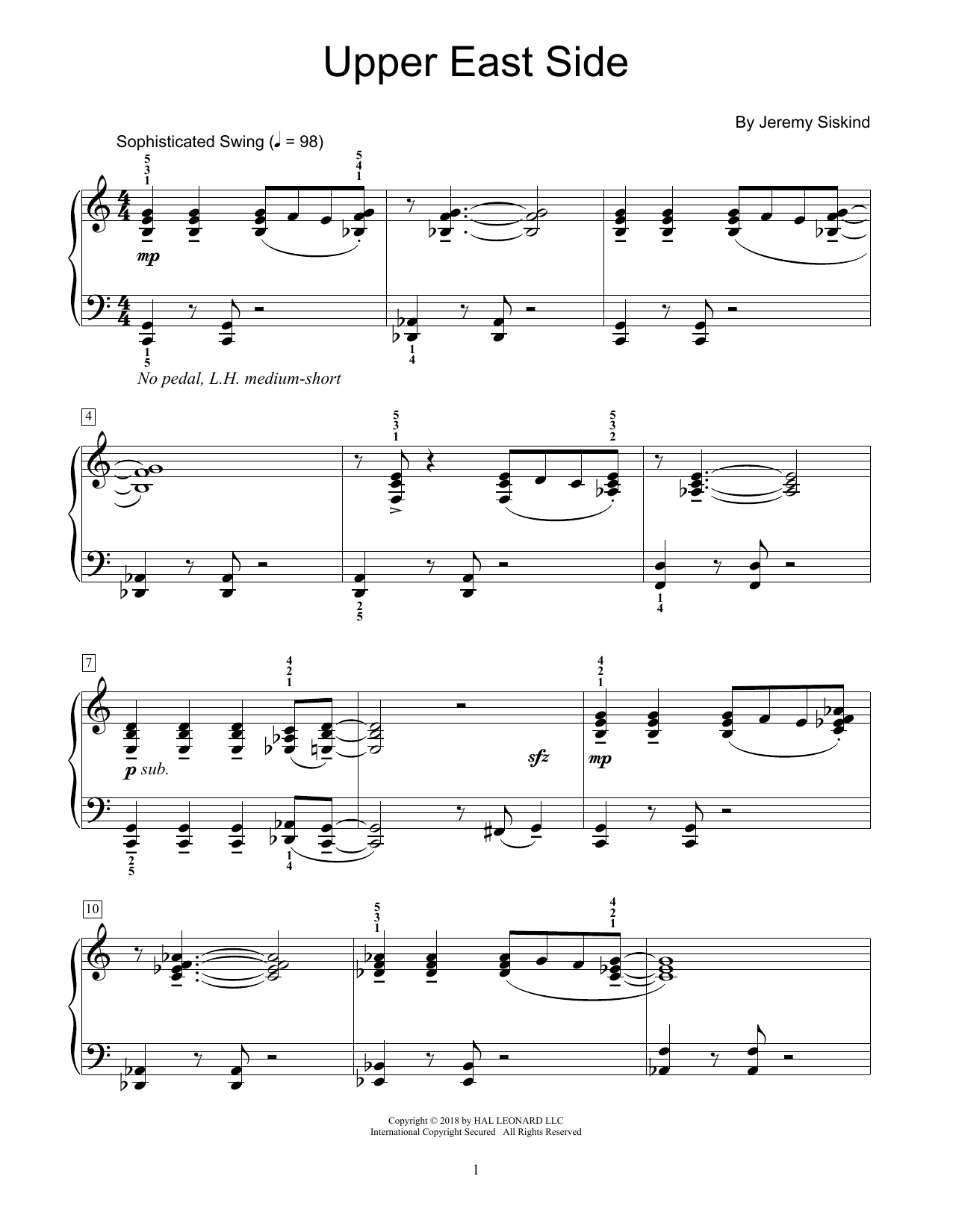 Jeremy Siskind Upper East Side sheet music notes and chords. Download Printable PDF.