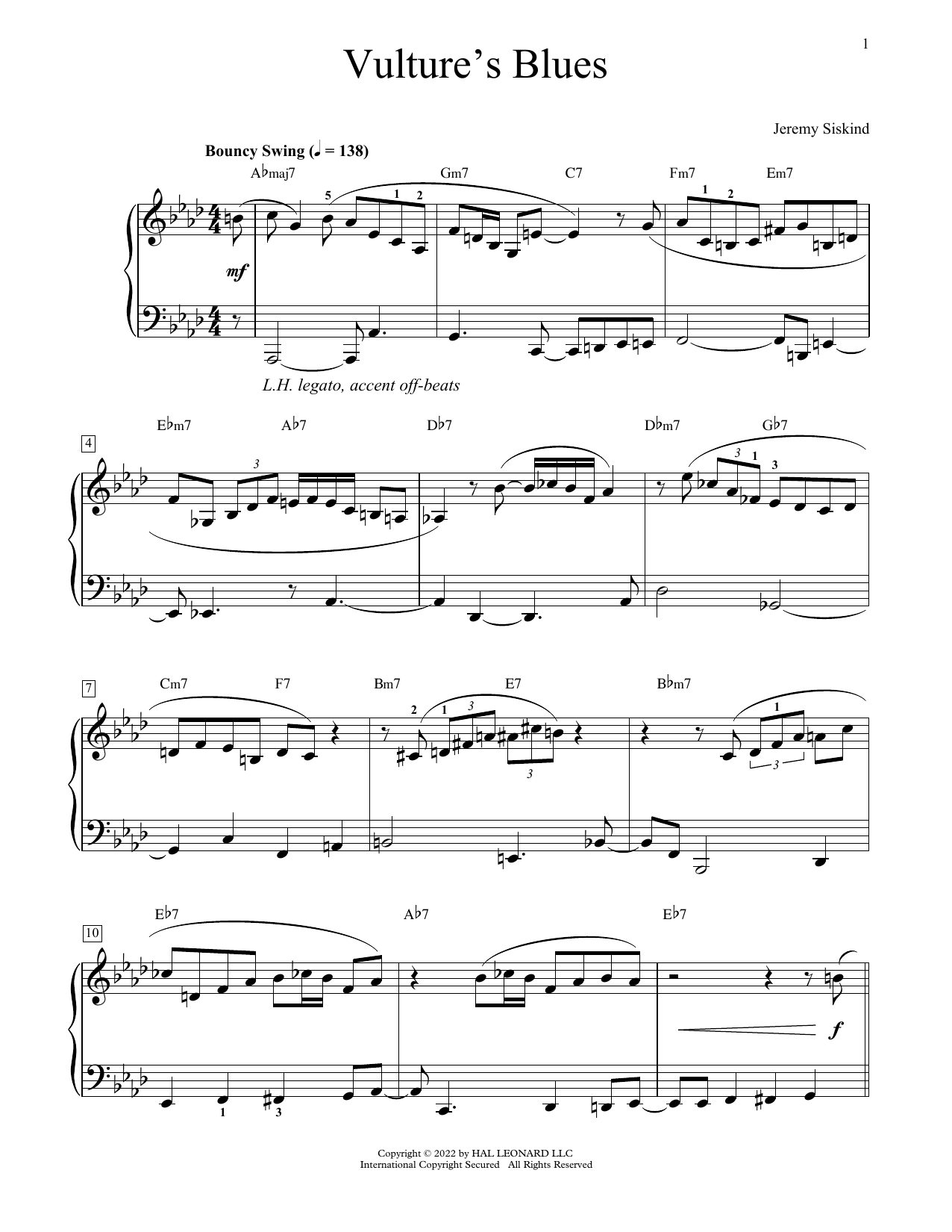 Jeremy Siskind Vulture's Blues sheet music notes and chords. Download Printable PDF.