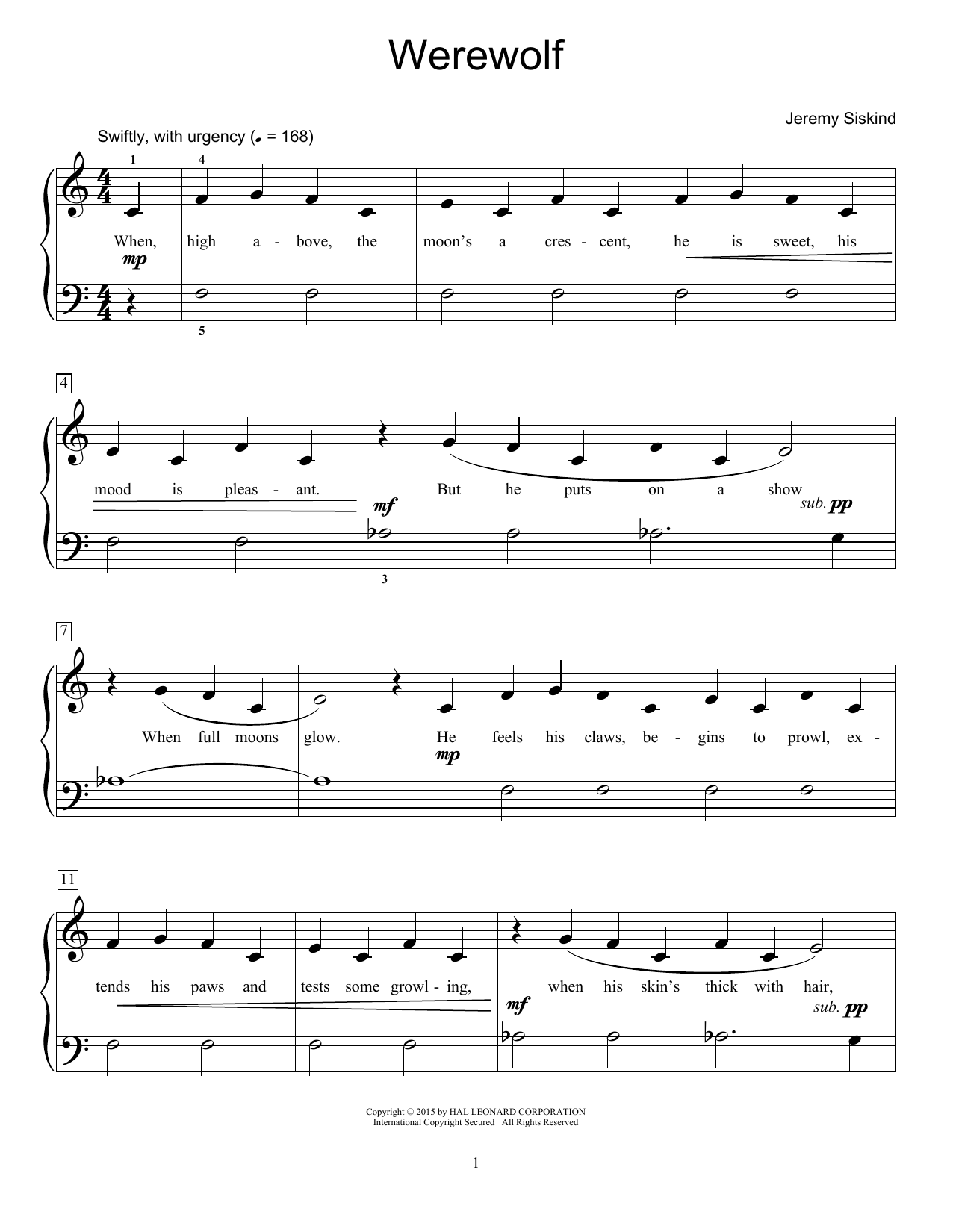 Jeremy Siskind Werewolf sheet music notes and chords. Download Printable PDF.