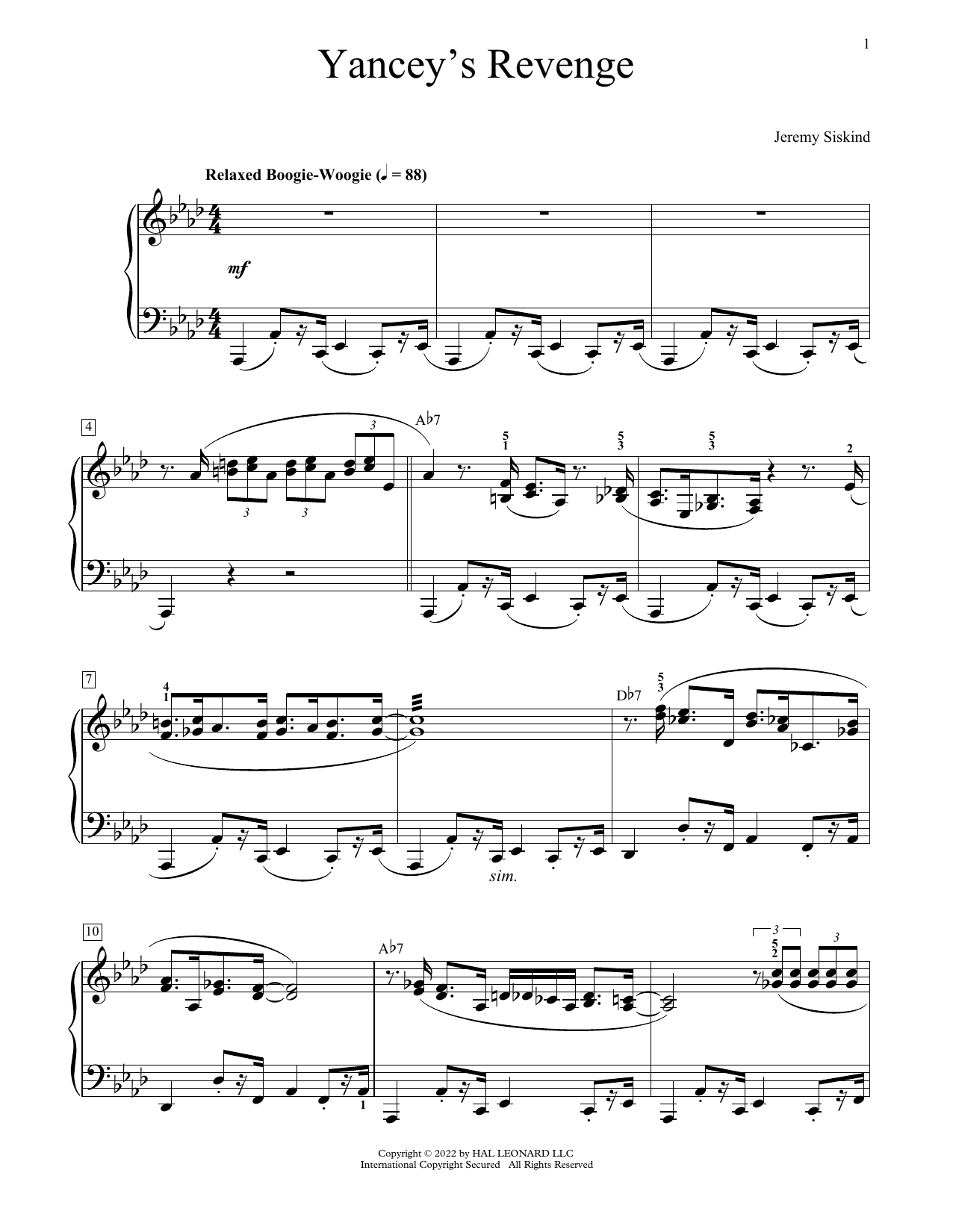 Jeremy Siskind Yancey's Revenge sheet music notes and chords. Download Printable PDF.