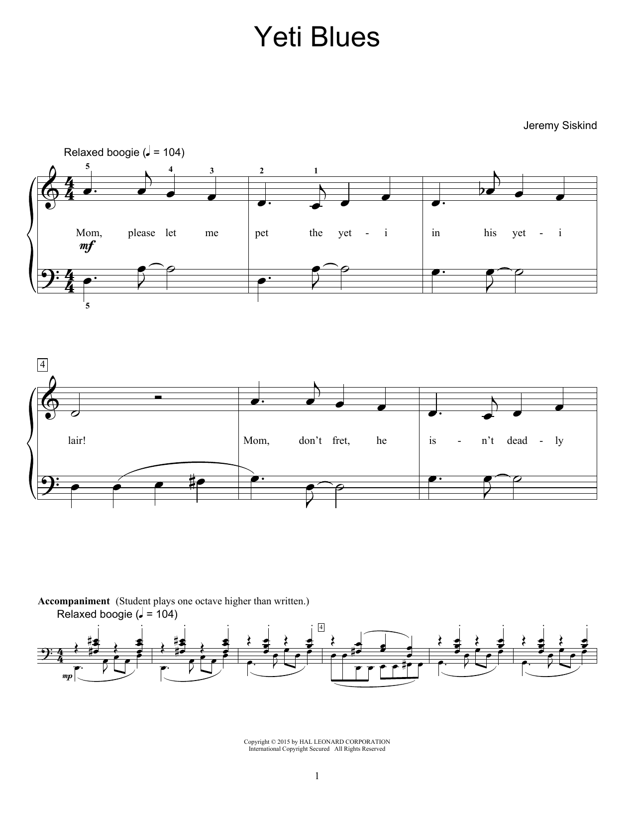 Jeremy Siskind Yeti Blues sheet music notes and chords. Download Printable PDF.