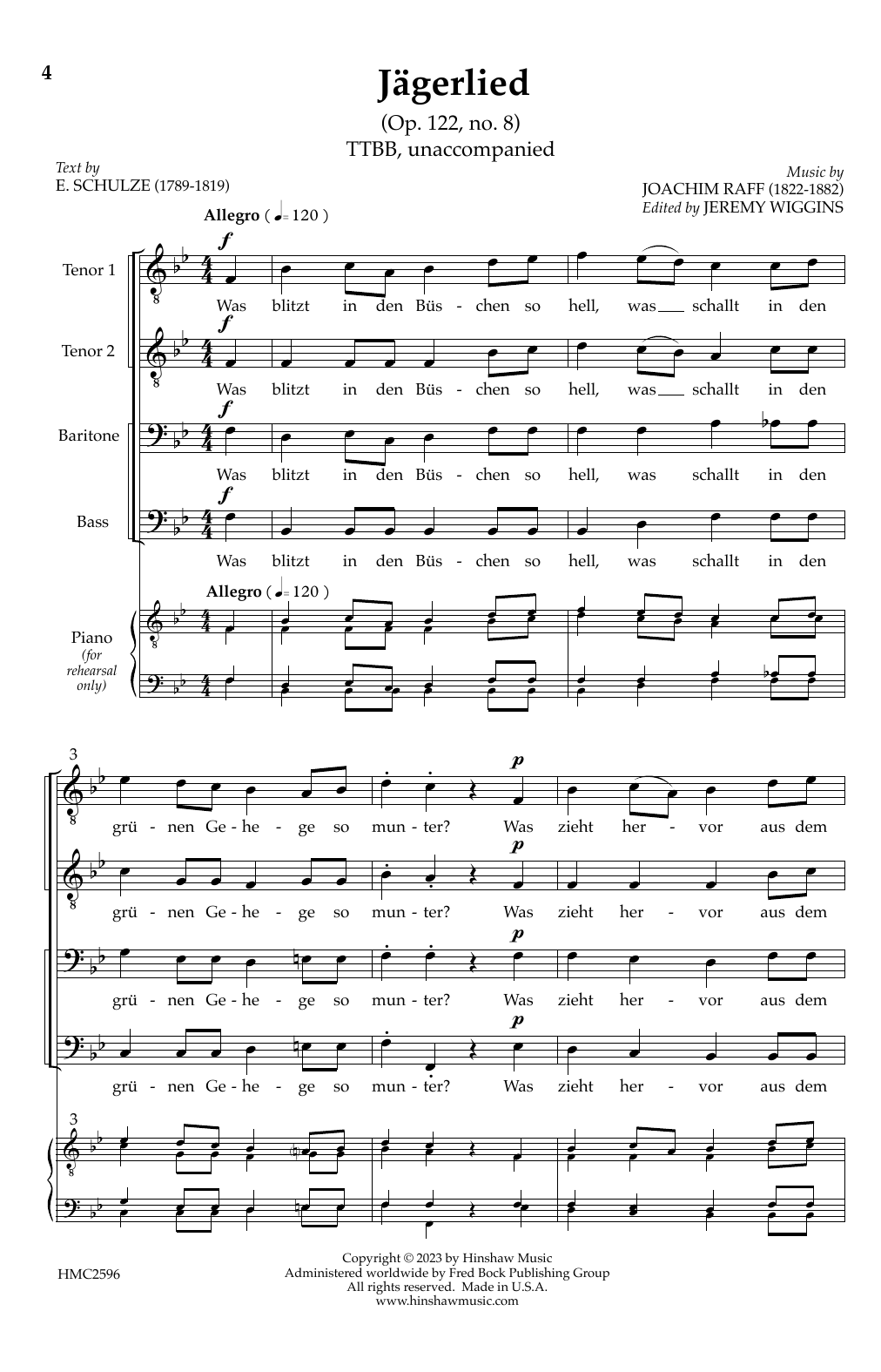 Jeremy Wiggins Jägerlied sheet music notes and chords. Download Printable PDF.