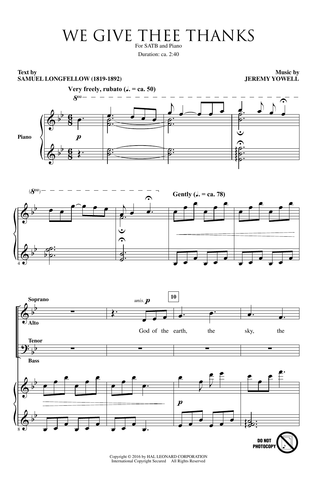 Learn to play Jeremy Yowell We Give Thee Thanks sheet music for SATB Choir in minutes. Price: 3.9900$ Jeremy Yowell We Give Thee Thanks sheet music notes and chords arranged for SATB Choir