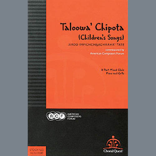 Jerod Impichchaachaaha' Tate Download Printable PDF Score Easily Download Jerod Impichchaachaaha' Tate Printable PDF piano music notes, guitar tabs for 3-Part Mixed Choir. Transpose or transcribe this score in no time - Learn how to play song progression.