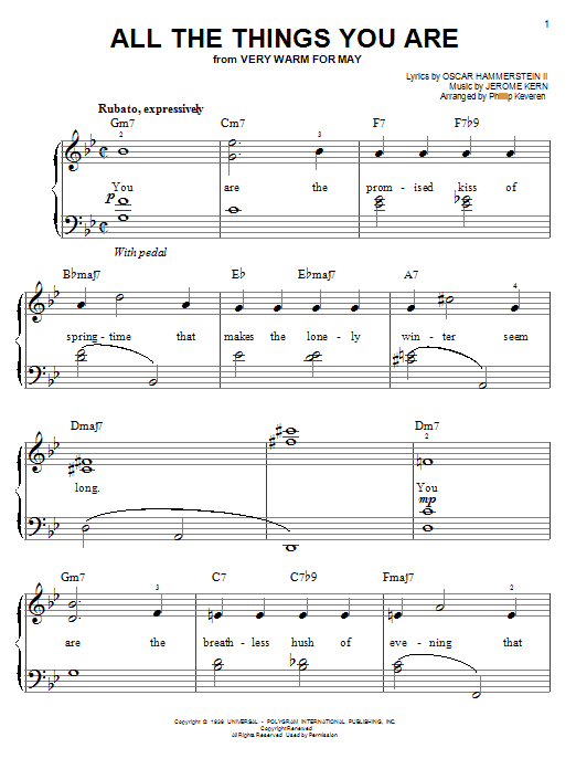 Jerome Kern All The Things You Are sheet music notes and chords. Download Printable PDF.