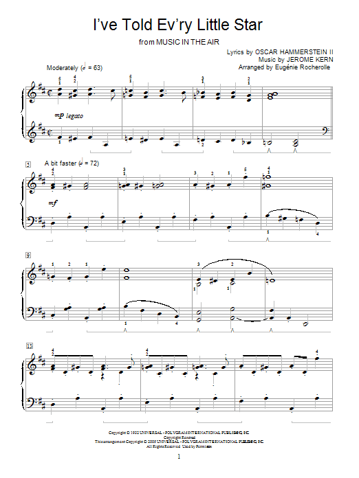 Learn to play Jerome Kern I've Told Ev'ry Little Star sheet music for Piano Chords/Lyrics in minutes. Price: 3.9900$ Jerome Kern I've Told Ev'ry Little Star sheet music notes and chords arranged for Piano Chords/Lyrics