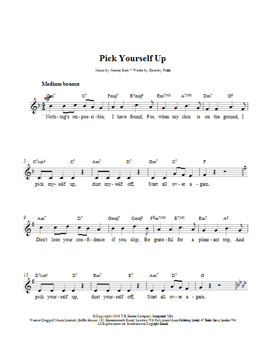 Jerome Kern Pick Yourself Up sheet music notes and chords. Download Printable PDF.