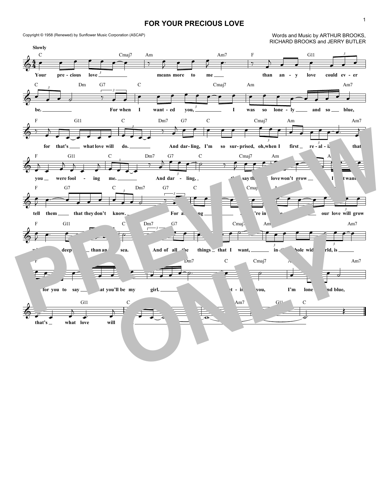 Jerry Butler & The Impressions For Your Precious Love sheet music notes and chords. Download Printable PDF.